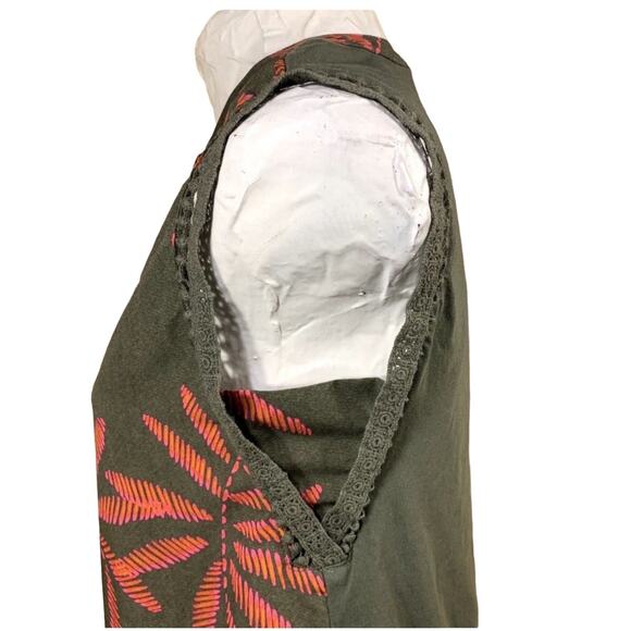 Tropical Palm Leaf Sleeveless Button Top Womens XS Green Coral Resortcore Boho - Picture 7 of 12